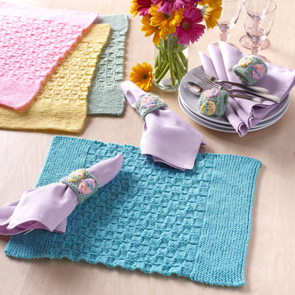 Red Heart Knit Easter Placemats With Napkin Rings Knit Placemat made in Red Heart Super Saver Yarn
