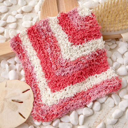 Red Heart Knit Mitered Stripes Washcloth Knit Dishcloth made in Red Heart Scrubby Cotton Yarn