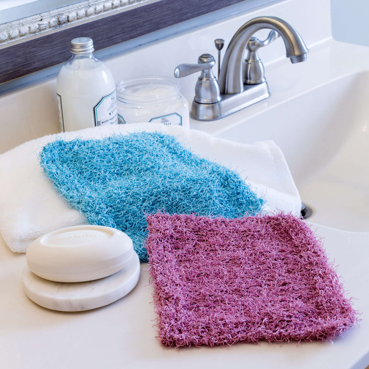 Knit Dishcloth made in Red Heart Scrubby Yarn