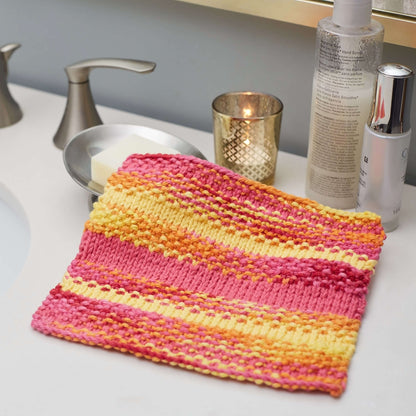 Red Heart Knit Textured Stripes Washcloth Knit Dishcloth made in Red Heart Scrubby Smoothie Yarn