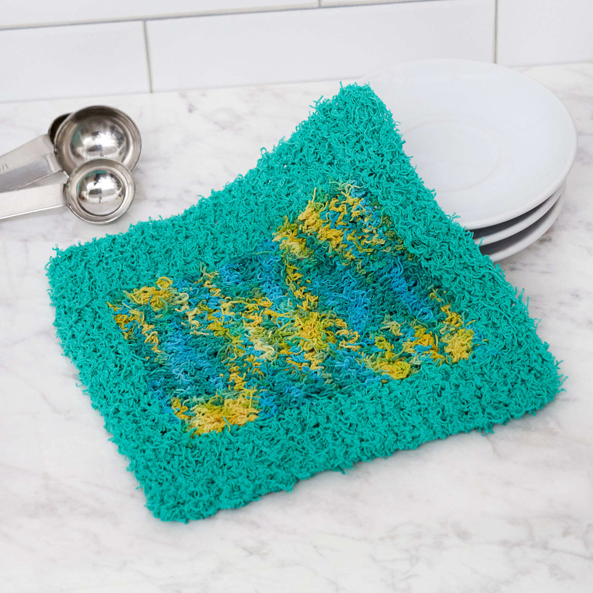 Knit Dishcloth made in Red Heart Scrubby Cotton Yarn