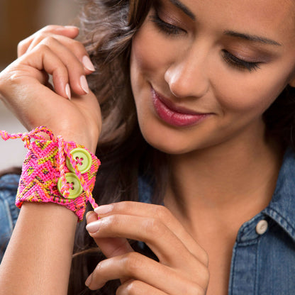 Red Heart Macramé Buttoned Cuff Macramé Bracelet Craft Bracelet made in Red Heart Sizzle Yarn
