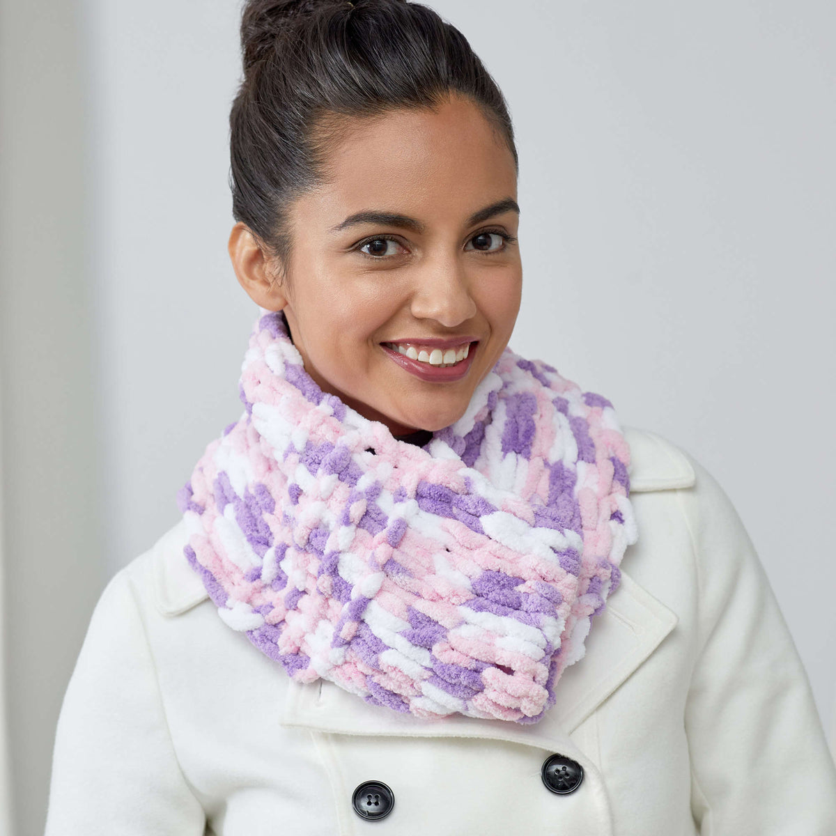 Craft Cowl made in Red Heart Loop-It Yarn