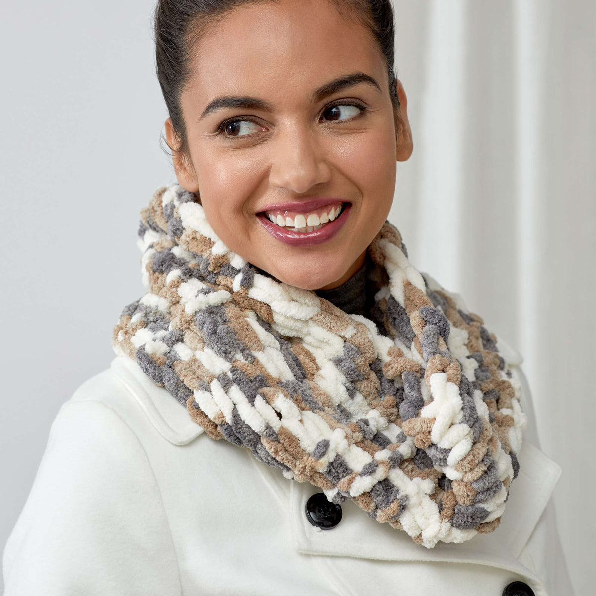 Craft Cowl made in Red Heart Loop-It Yarn