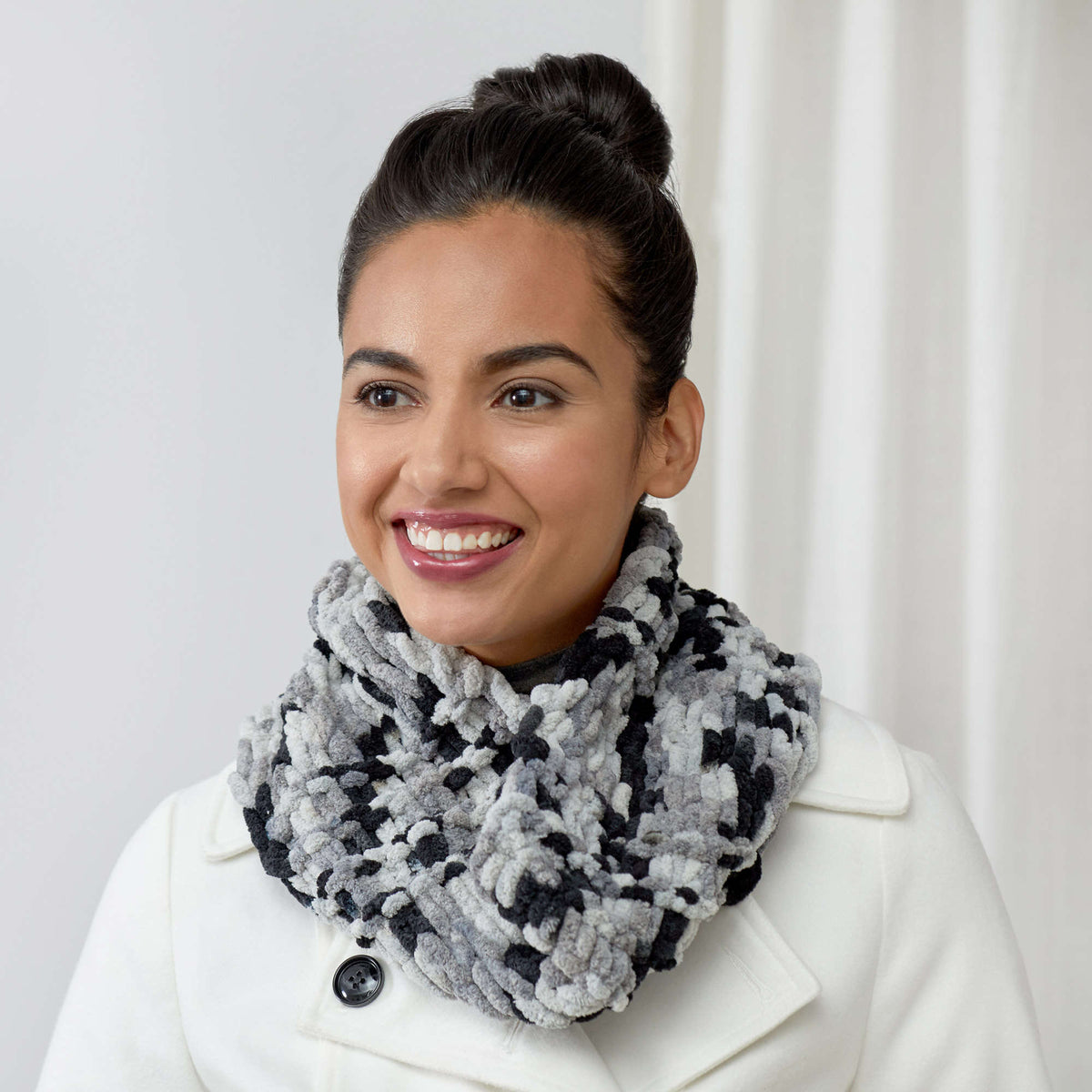 Craft Cowl made in Red Heart Loop-It Yarn