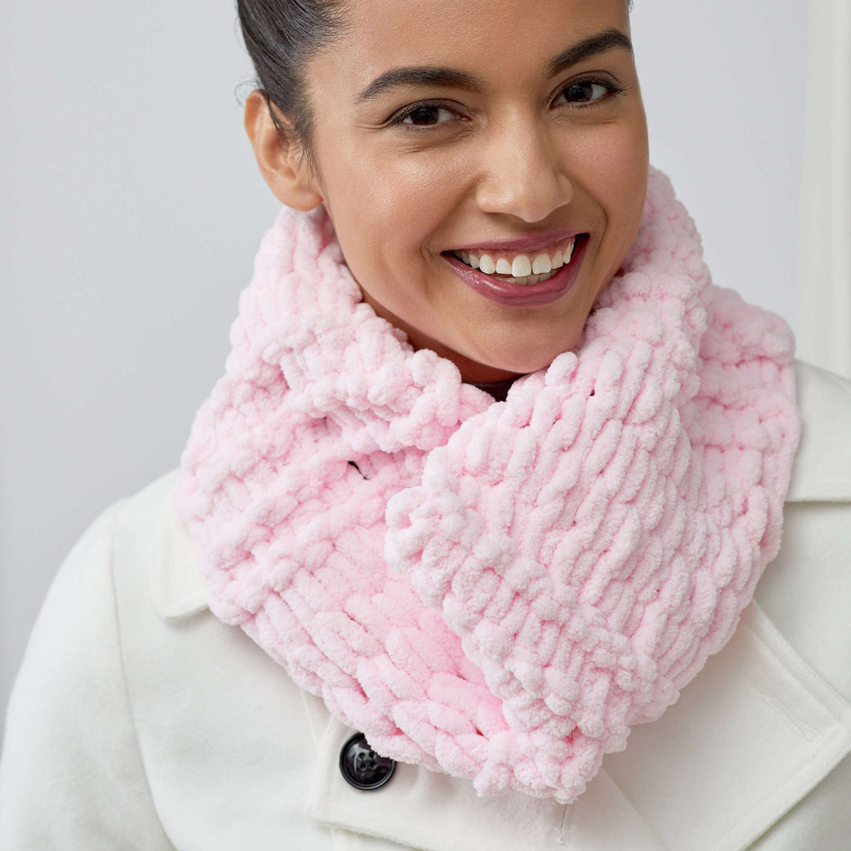 Craft Cowl made in Red Heart Loop-It Yarn