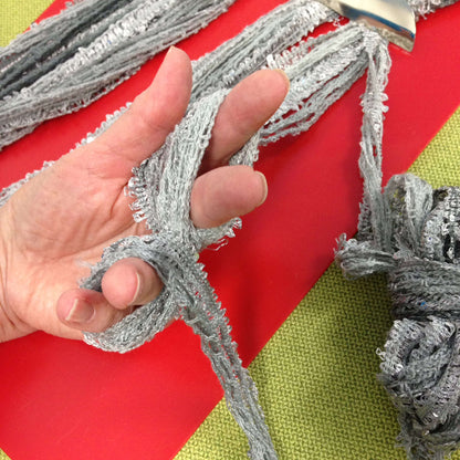 Red Heart Craft Knotted Fringe Scarf Craft Scarf made in Red Heart Boutique Yarn