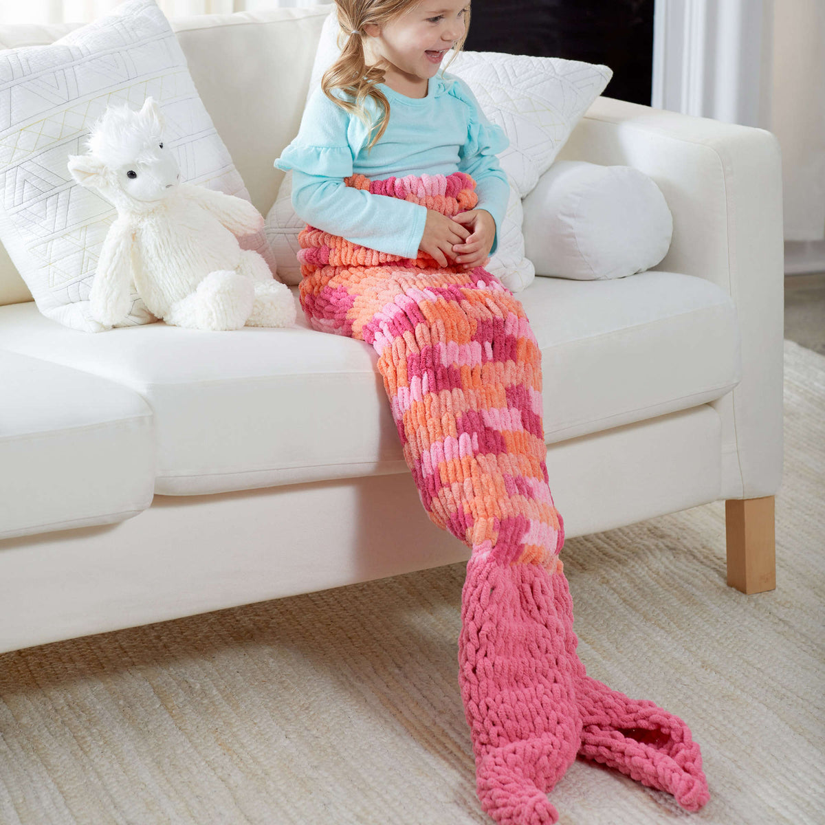 Craft Blanket made in Red Heart Loop-It Yarn