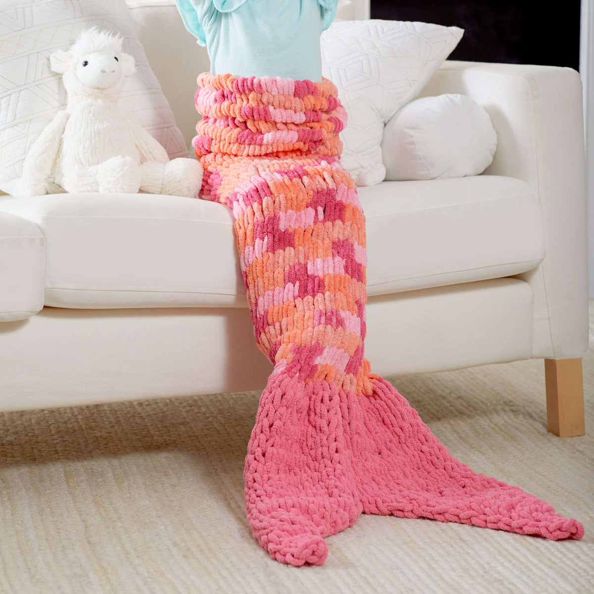 Craft Blanket made in Red Heart Loop-It Yarn