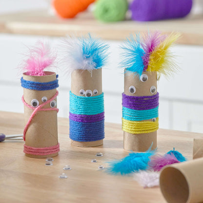 Red Heart Paper Tube Monsters Craft Toy made in Red Heart Yarn