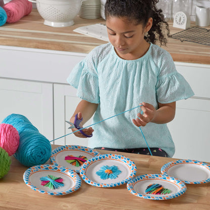 Red Heart Craft Paper Plate Weaving Craft Weaving Craft made in Red Heart Yarn