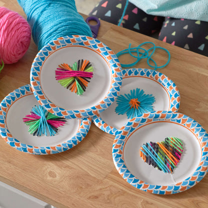 Red Heart Craft Paper Plate Weaving Craft Weaving Craft made in Red Heart Yarn
