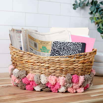 Red Heart Pompom Storage Basket Craft Basket made in Red Heart Pomp-a-Doodle Yarn