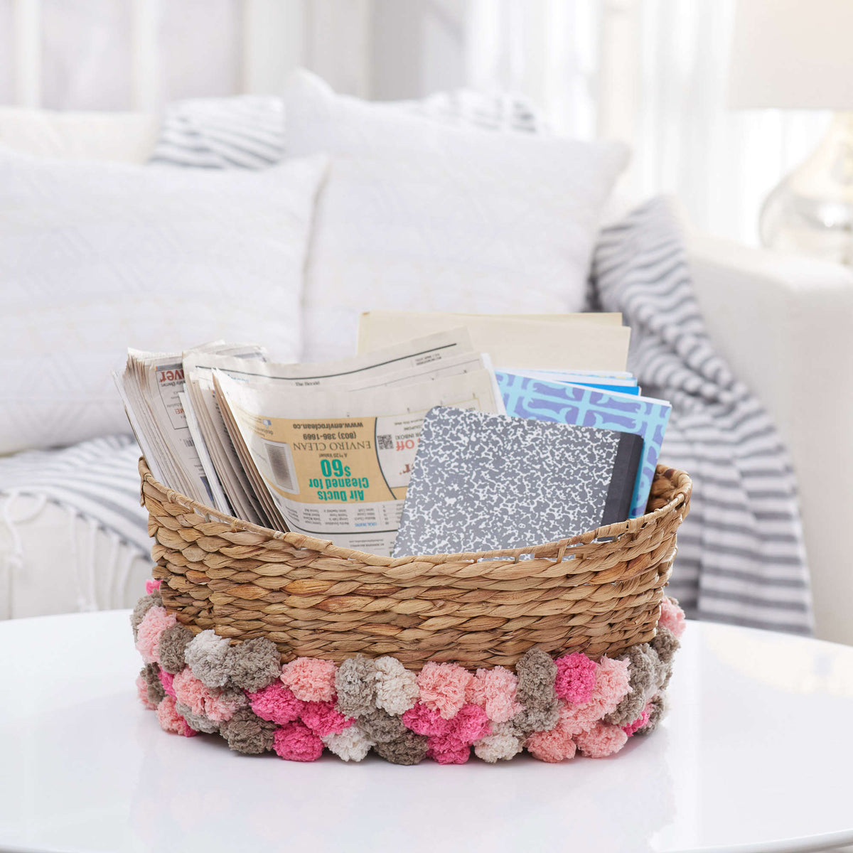 Craft Basket made in Red Heart Pomp-a-Doodle Yarn
