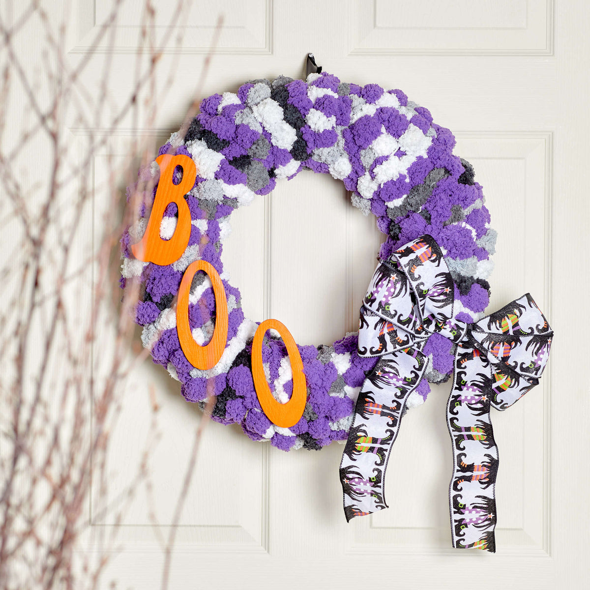 Craft Wreath made in Red Heart Pomp-a-Doodle Yarn