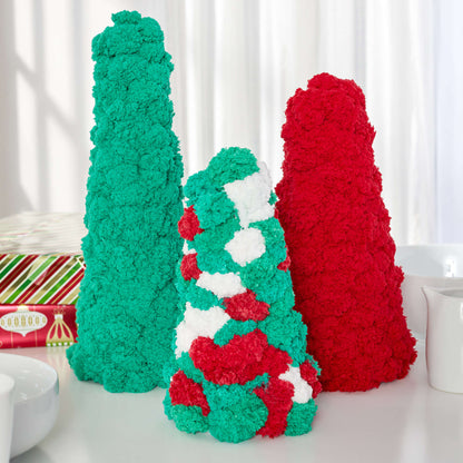 Red Heart Trio of Holiday Trees Craft Holiday Décor made in Red Heart Pomp-a-Doodle Yarn