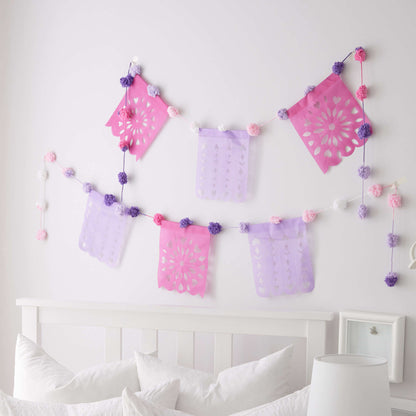 Red Heart Craft Pompoms and Hearts Banner Craft Banner made in Red Heart Pomp-a-Doodle Yarn