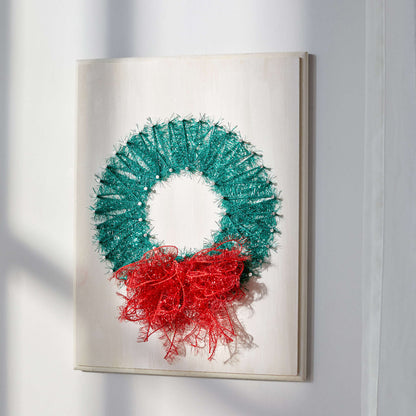 Red Heart Nail Art Wreath Plaque Craft Plaque made in Red Heart Sparkle Yarn