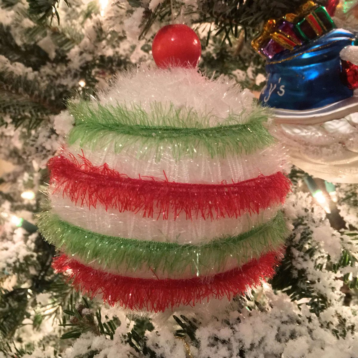 Craft Ornaments made in Red Heart Scrubby Sparkle Yarn