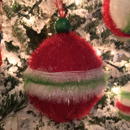Red Heart Craft It's a Wrap Ornaments Craft Ornaments made in Red Heart Scrubby Sparkle Yarn