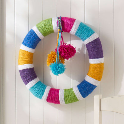 Red Heart Craft Rainbow of Colors Wreath Craft Wreath made in Red Heart Celebration Yarn