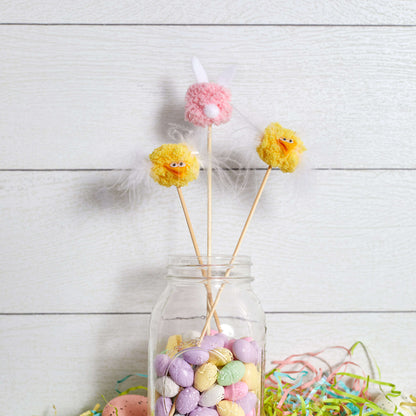 Red Heart Bunny and Chick Party Decorations Craft Holiday Décor made in Red Heart Pomp-a-Doodle Yarn