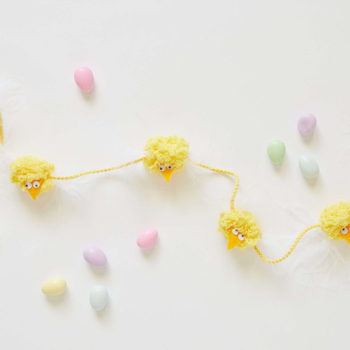 Craft Garland made in Red Heart Pomp-a-Doodle Yarn