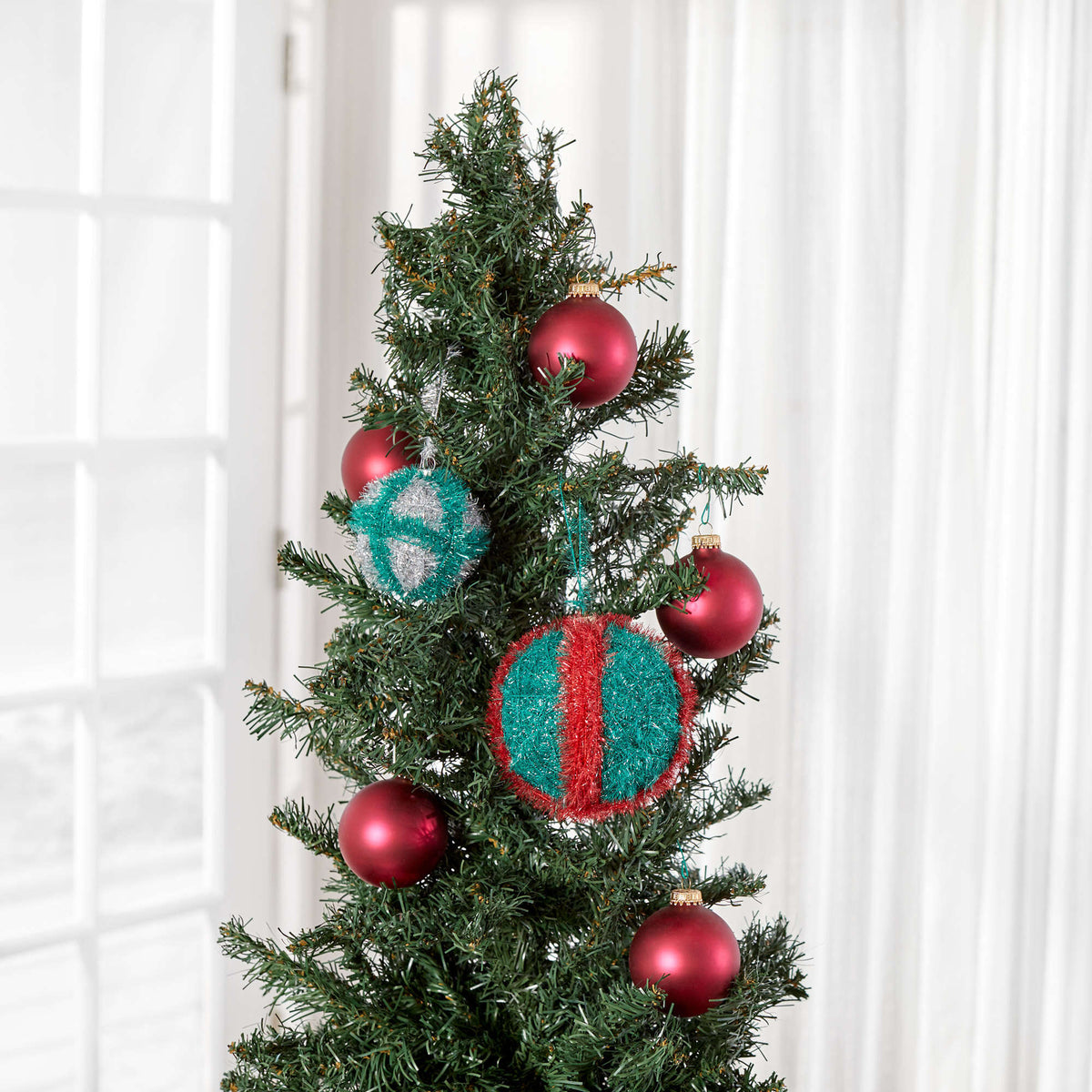 Craft Ornaments made in Red Heart Sparkle Yarn