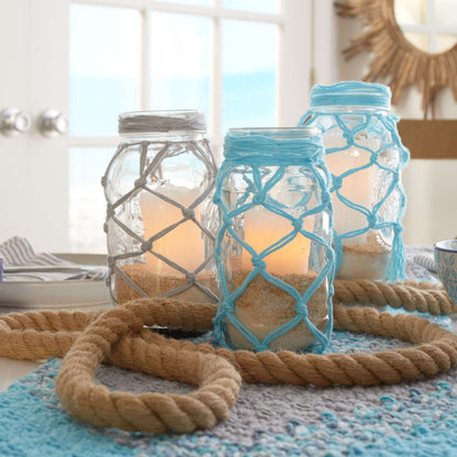 Red Heart Fishnet Jars Craft Jar Cozy made in Red Heart Scrubby Smoothie Yarn