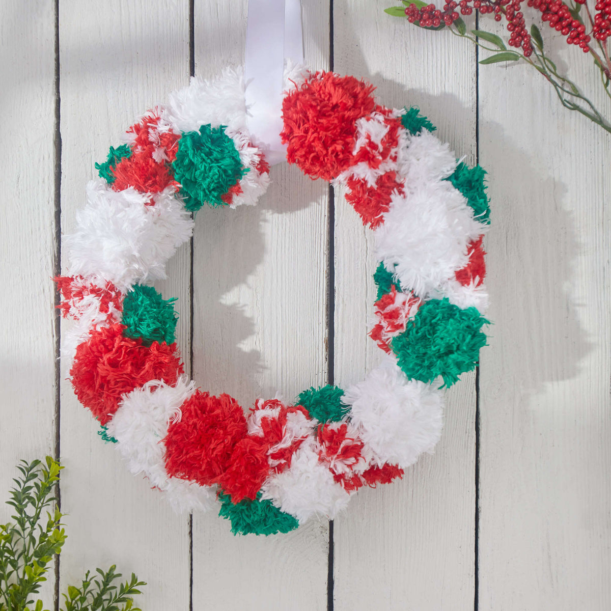Craft Wreath made in Red Heart Fur Yarn