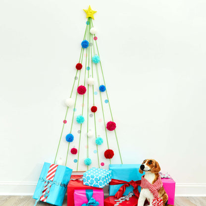 Red Heart Craft Yarn Pom Pom Wall Tree Craft Holiday Décor made in Red Heart Super Saver Yarn