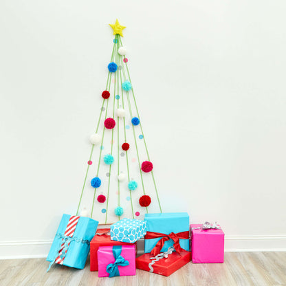 Red Heart Craft Yarn Pom Pom Wall Tree Craft Holiday Décor made in Red Heart Super Saver Yarn