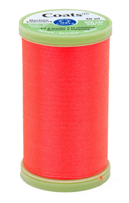 Coats & Clark Machine Embroidery Thread (600 Yards) - Clearance Shades Neon Coral