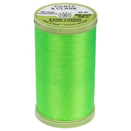 Coats & Clark Machine Embroidery Thread (600 Yards) - Clearance Shades Neon Green