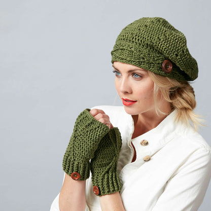 Sugar Bush Riverside Button Crochet Slouchy Hat & Fingerless Gloves Crochet Set made in Sugar Bush Crisp yarn